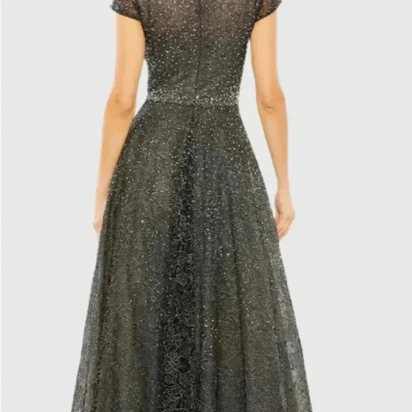 MAC DUGGAL Gray Embellished Cap Sleeve A Line Dress Style 20371 NWT - Picture 2 of 7